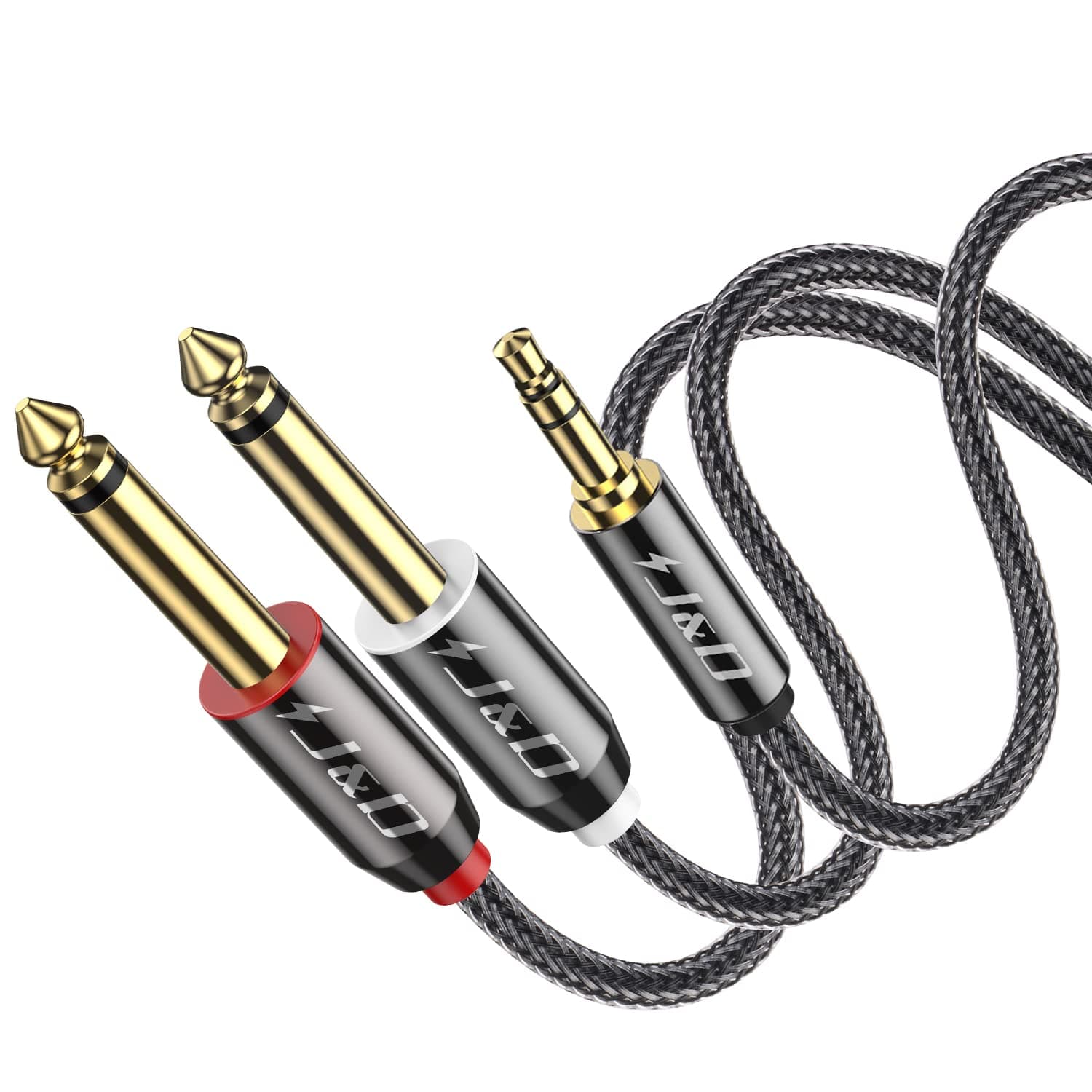 J&D Audio Splitter Kabel 3,5 mm TRS mannelijk naar 2 x 6,35 mm TS mannelijk mono met nylon - View 1
