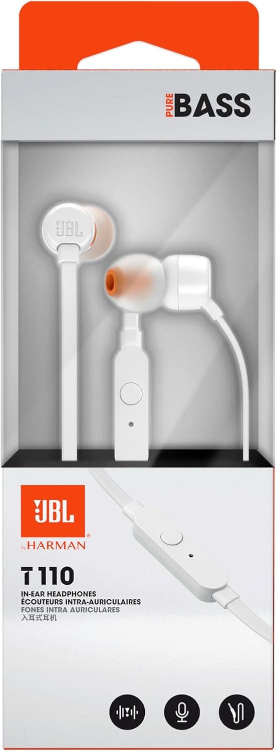 JBL Tune 110 In-ear oortelefoons met microfoon en Pure Bass-geluid Wit - View 1