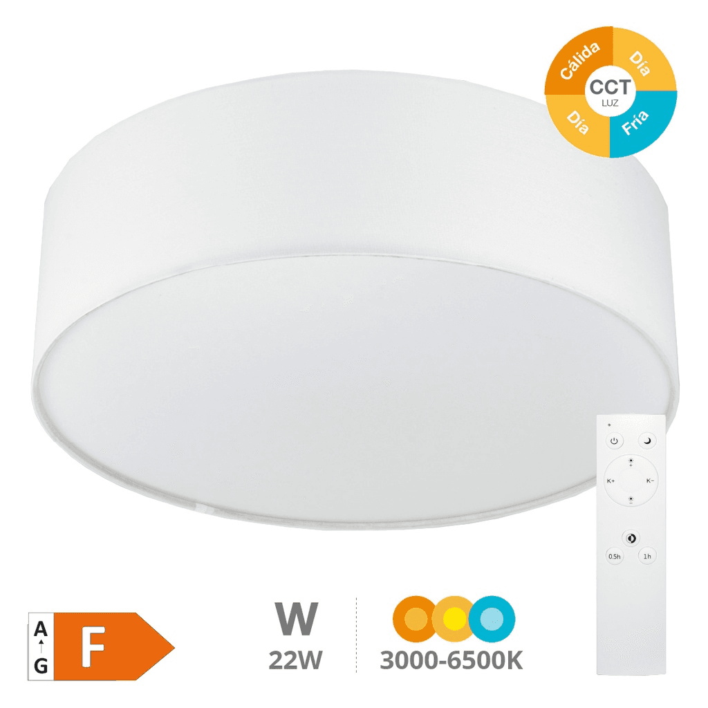 GSC Evolution Kasker LED Plafondlamp 22W met Dimbare Afstandsbediening Wit, Instelbaar Licht - View 1