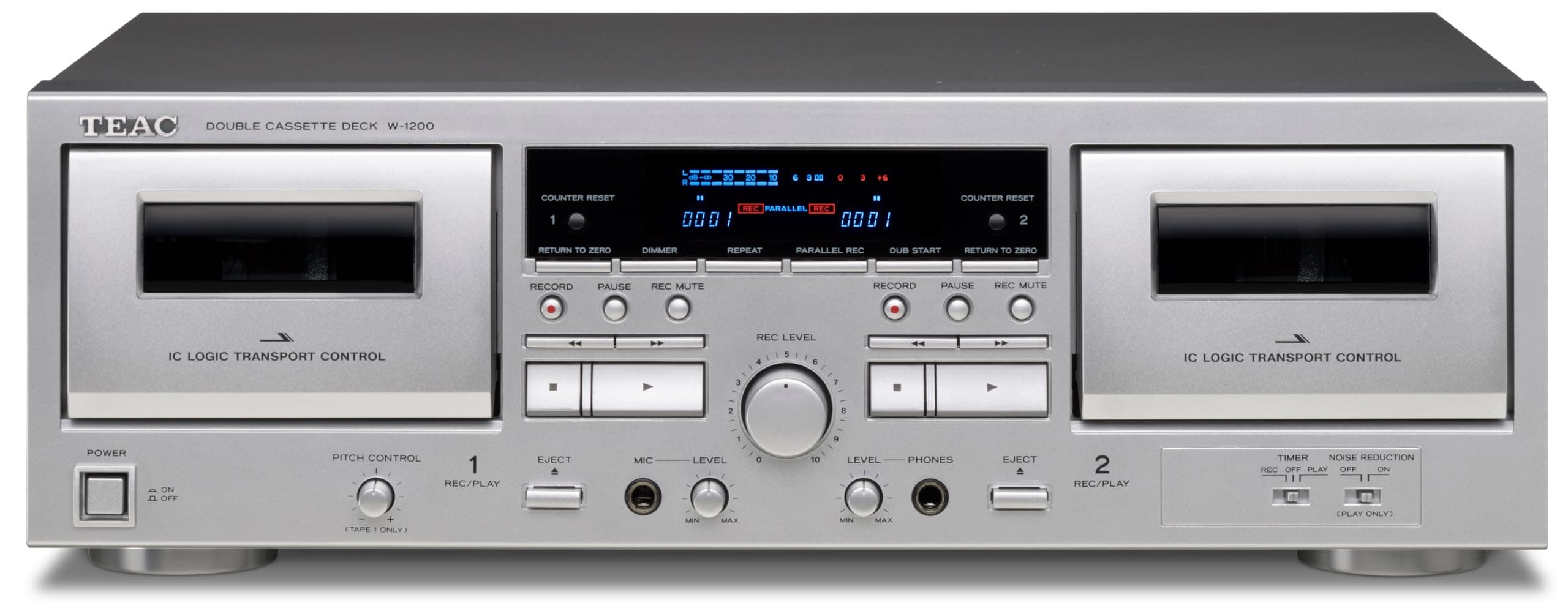 Teac W-1200 100 V AC, 50/60 Hz Dubbel cassettedeck zilver met USB-uitgang en toonregeling - View 1