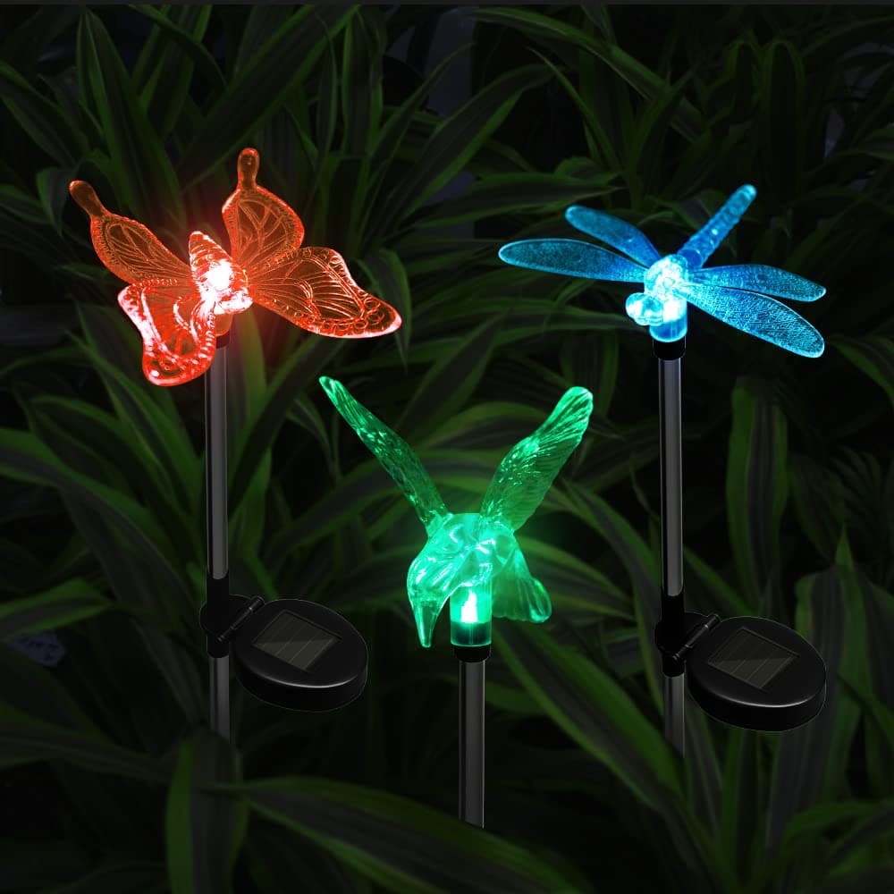 Set van 3 LED Zonneverlichting voor Buiten met Libelle, Vlinder en Kolibrie Ontwerp - View 1