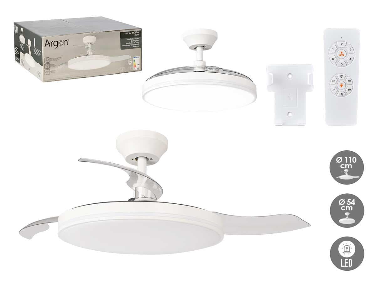 Argon Plafondventilator met Licht en 3 Bladen, 30W, met Afstandsbediening en Timer, Wit - View 1